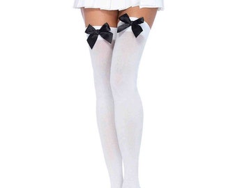 BOW THIGH HIGH Stockings Opaque White 