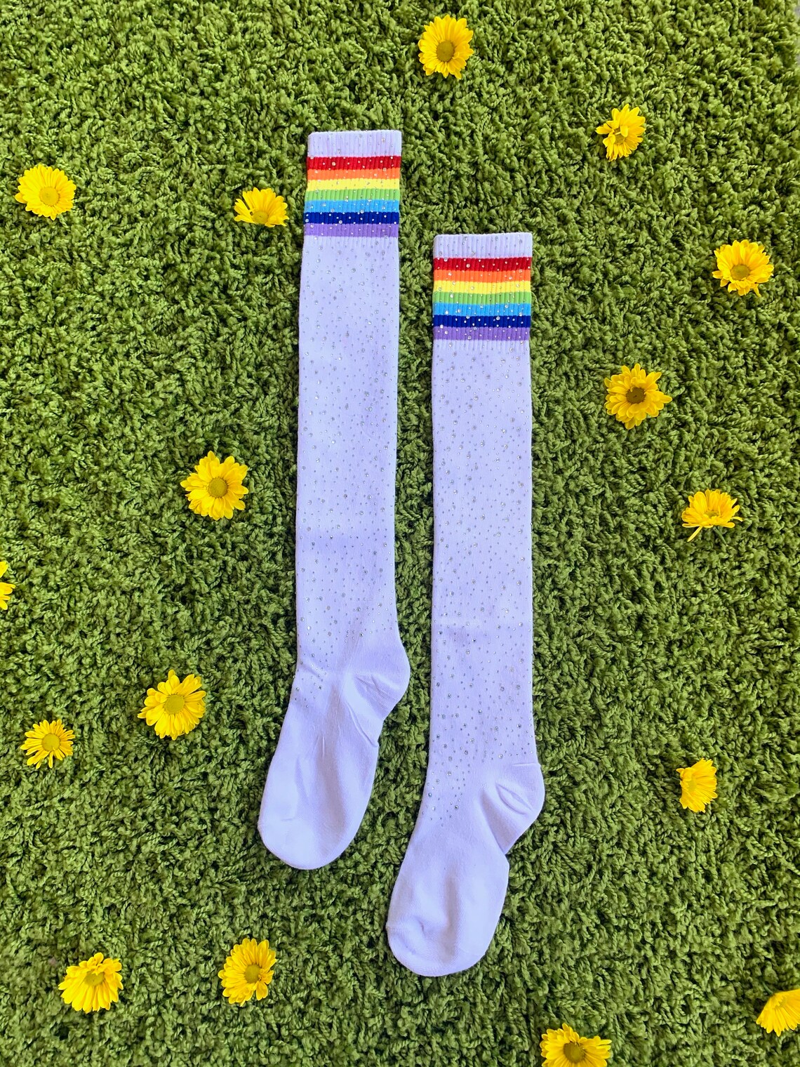 RHINESTONE RAINBOW THIGHHIGH Socks Over the Knee Rainbow Tube Etsy
