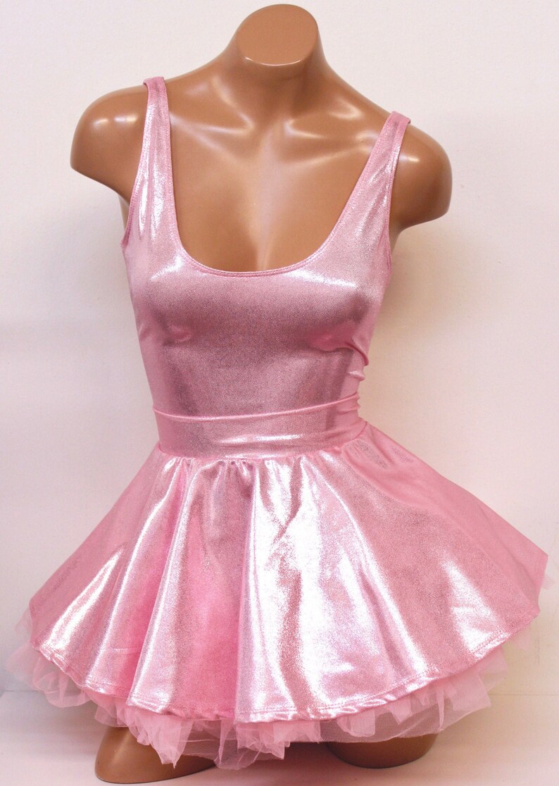Ballet Costume Ballerina Sugarpuss PINK BALLERINA DOLL Costume Mini Circle Skirt Baby Pink Hologram Bodysuit Pink Tutu