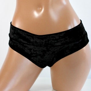 Sugarpuss LOWRISE BRAZILIAN SHORTS, Black Crushed Velvet Cheeky Bottoms