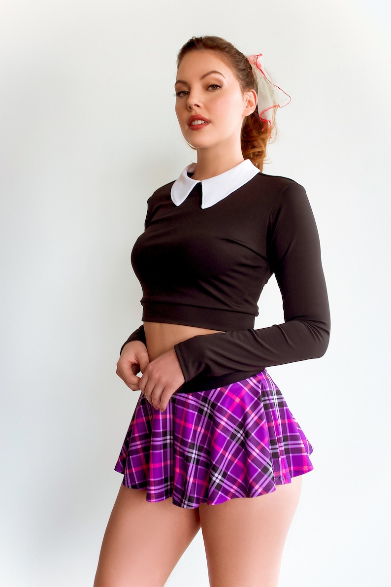 Sugarpuss PLAID MINI SKIRT, Purple Plaid High-waist Ultra Mini Skirt, Pin-Up Schoolgirl Cosplay 