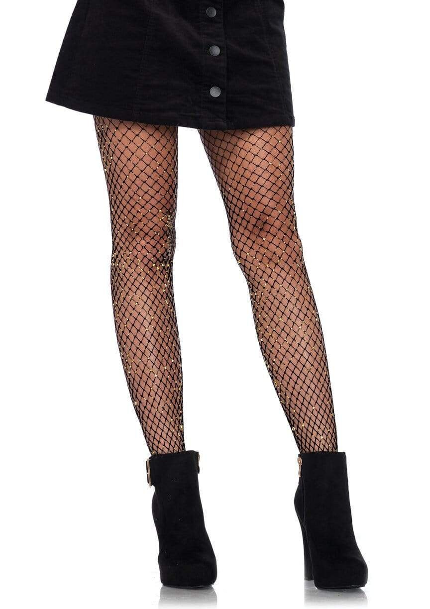 GLITTER FISHNET TIGHTS Black With Gold 