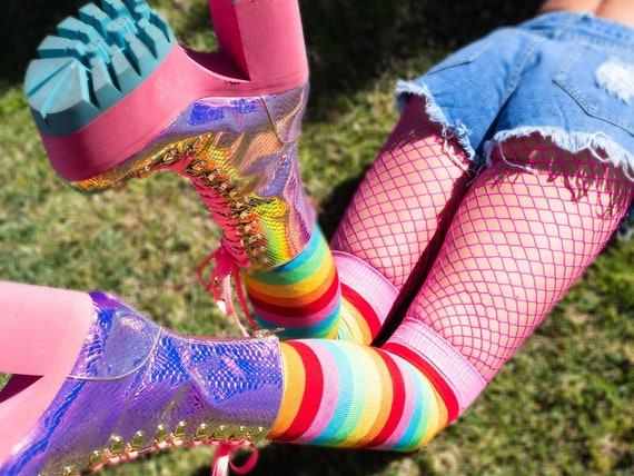 Neon over the knee socks sale