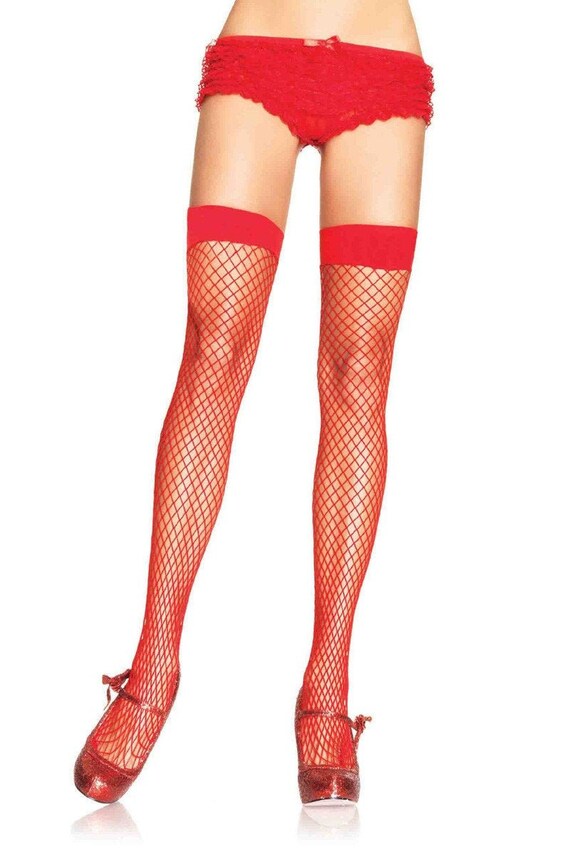 THIGHHIGH FISHNET STOCKINGS Red Thigh 