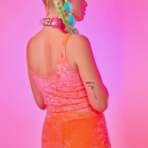 Neon Crushed Velvet Highwaist Cheeky Shorts in Coral