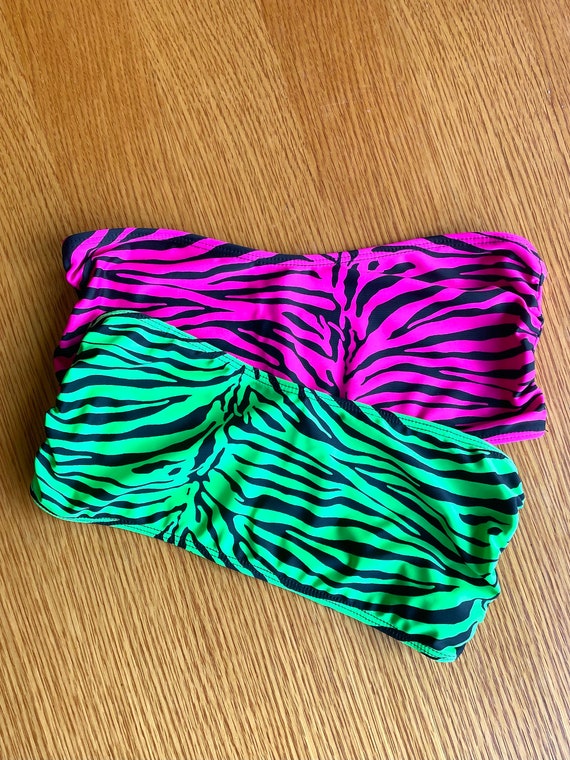 Sugarpuss BANDEAU TUBE TOP in Neon Pink Zebra, Neon Zebra Spandex Tube Top, Bikini Swimsuit Top, Aerobics Top