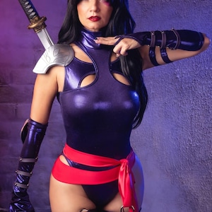 Sugarpuss COSTUME DA ASSASSINO TELECINETICO: Tuta e accessori con ologramma viola Rioback, giochi, cosplay