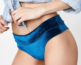 Sugarpuss LOWRISE BRAZILIAN SHORTS, Teal Plush Velvet Cheeky Bottoms