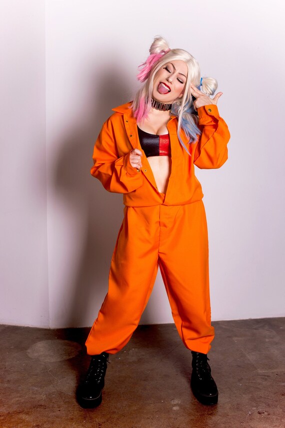 HARLEKIN GEFÄNGNIS JUMPSUIT, Orange Overall, Cosplay Kostüm - .de