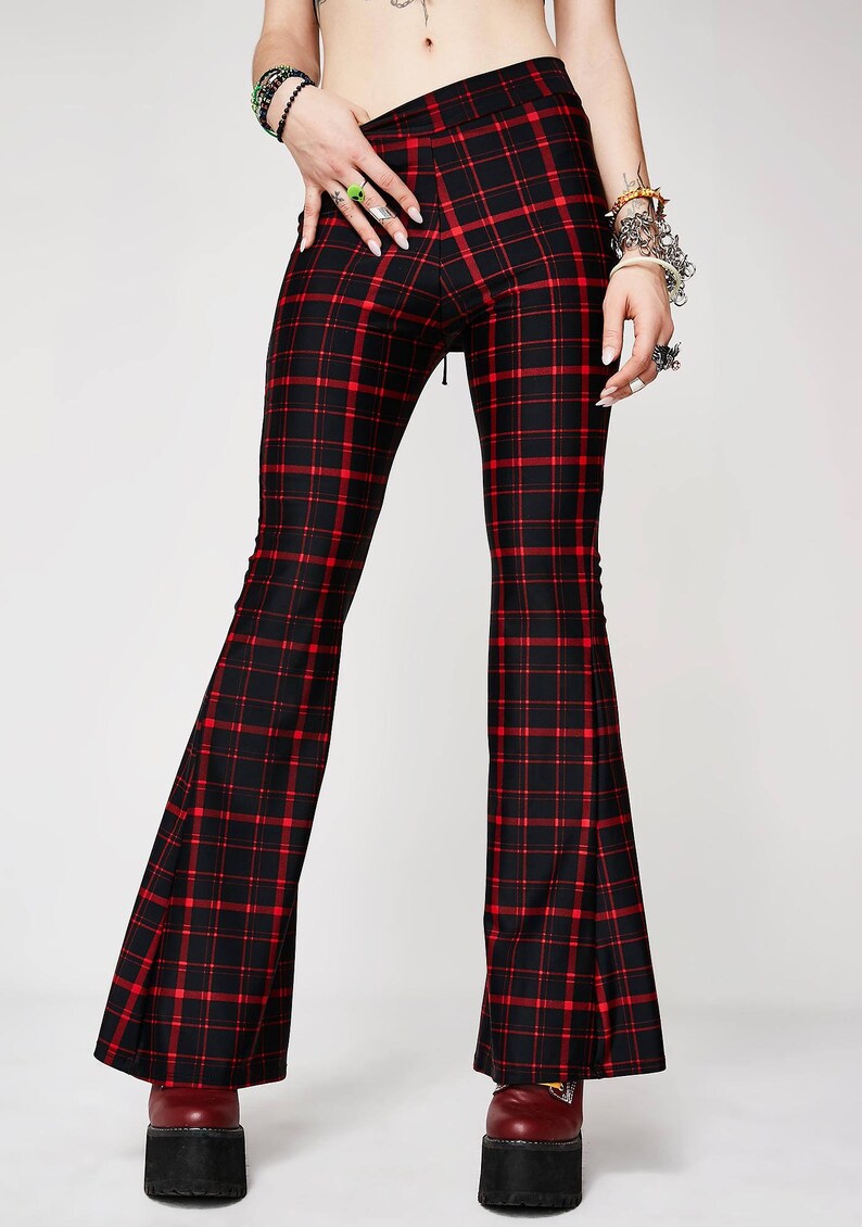 Sugarpuss Retro PLAID FLARE PANTS Bell Bottom Pants Plaid Etsy