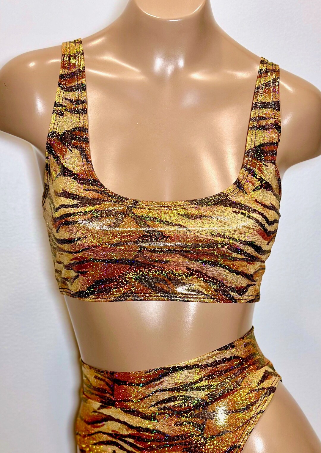 Hologram Ring Swim Top in Metallic Silver