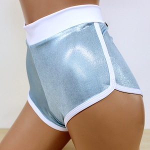 Sugarpuss HIGHWAIST JOGGER SHORTS, Hologram Sporty Cheeky Bottoms, Baby Blue Metallic