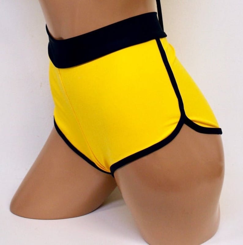 Sugarpuss HIGHWAIST JOGGER SHORTS, Yellow Cheeky Hot Pants, Retro 70s Style, Sporty Rave Festival Bottoms image 4
