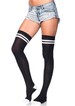 RIBBED ATHLETIC THIGHHIGH Socks, Black with White Stripe, Thigh High Sporty Stockings 