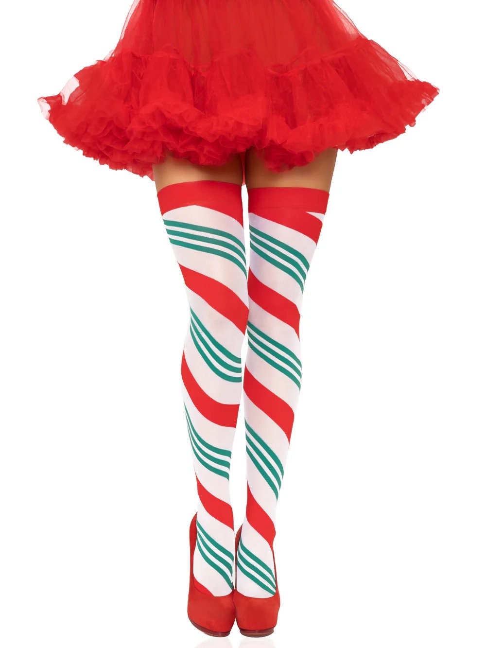 Youth Red and White Striped Candy Cane Leggings, Christmas