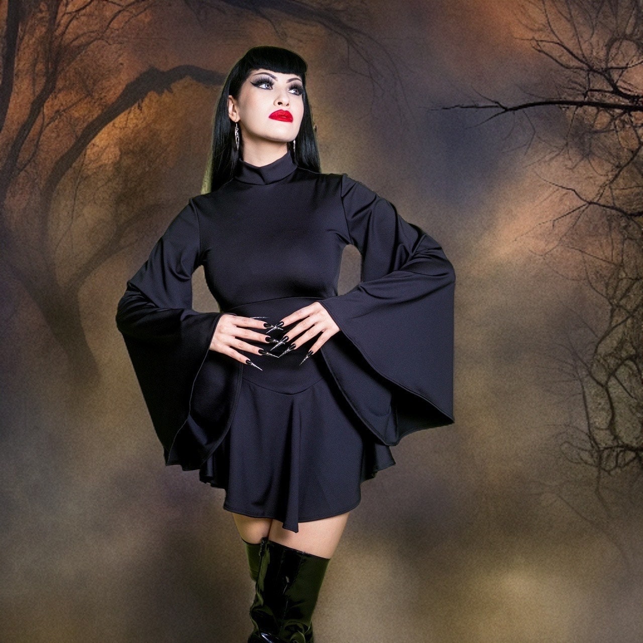 rebel space princess mini dress Sugarpuss SPACE REBEL PRINCESS Dress, Black Mini Dress With Bell Sleeves, Flare Sleeve, Cosplay Costumes, Spooky Halloween Look