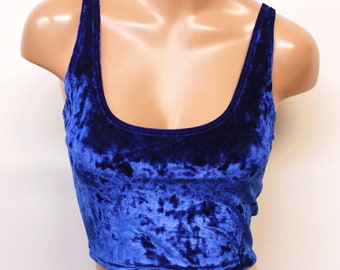 Sugarpuss BLUE VELVET CROPTANK, Royal Blue Crushed Velvet Cropped Tank Top