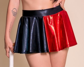 Sugarpuss HARLEQUIN MINI SKIRT, Hologram Mini Circle Skirt, Red and Black Skirt, Jester Cosplay, Villain