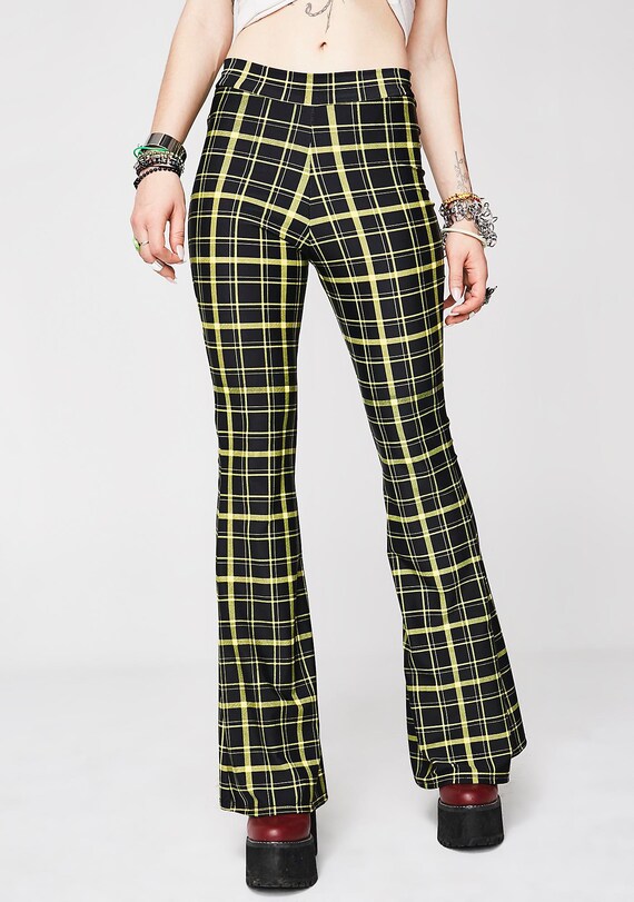 yellow plaid flare pants