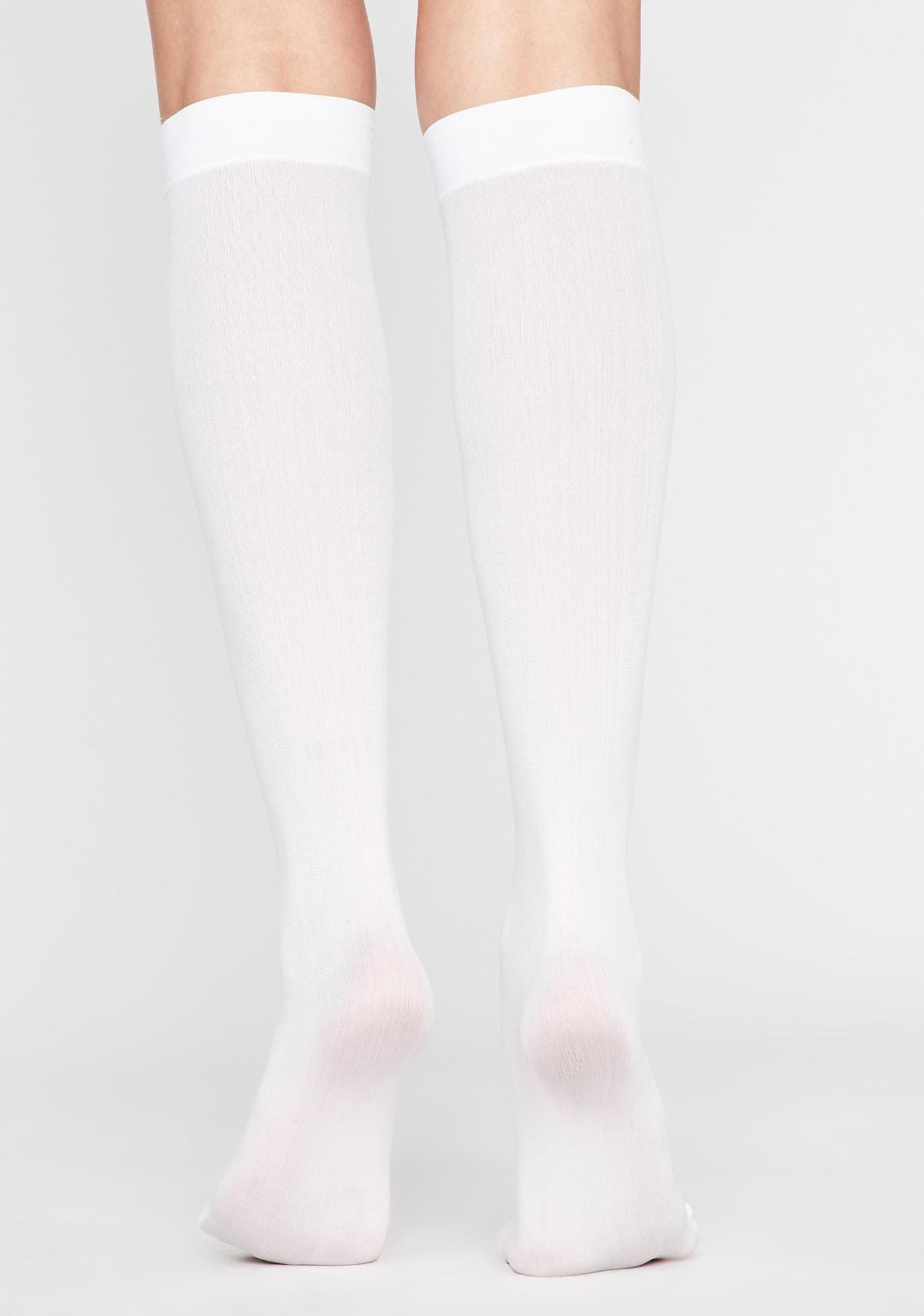 White nylon top knee highs