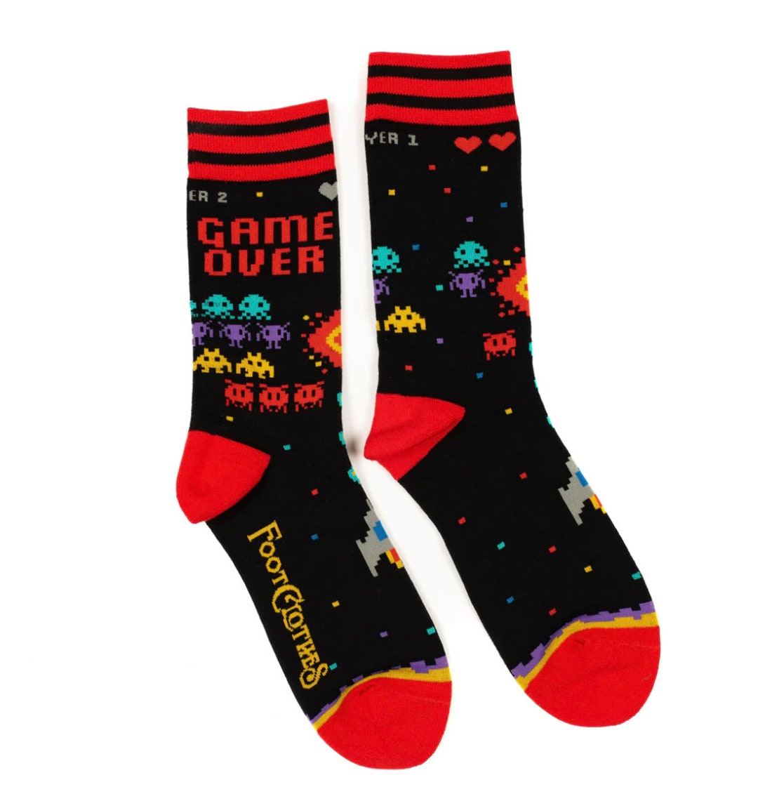 80s SOCKS, GAME OVER, Retro Video Game Socks, Athletic Socks, 80s