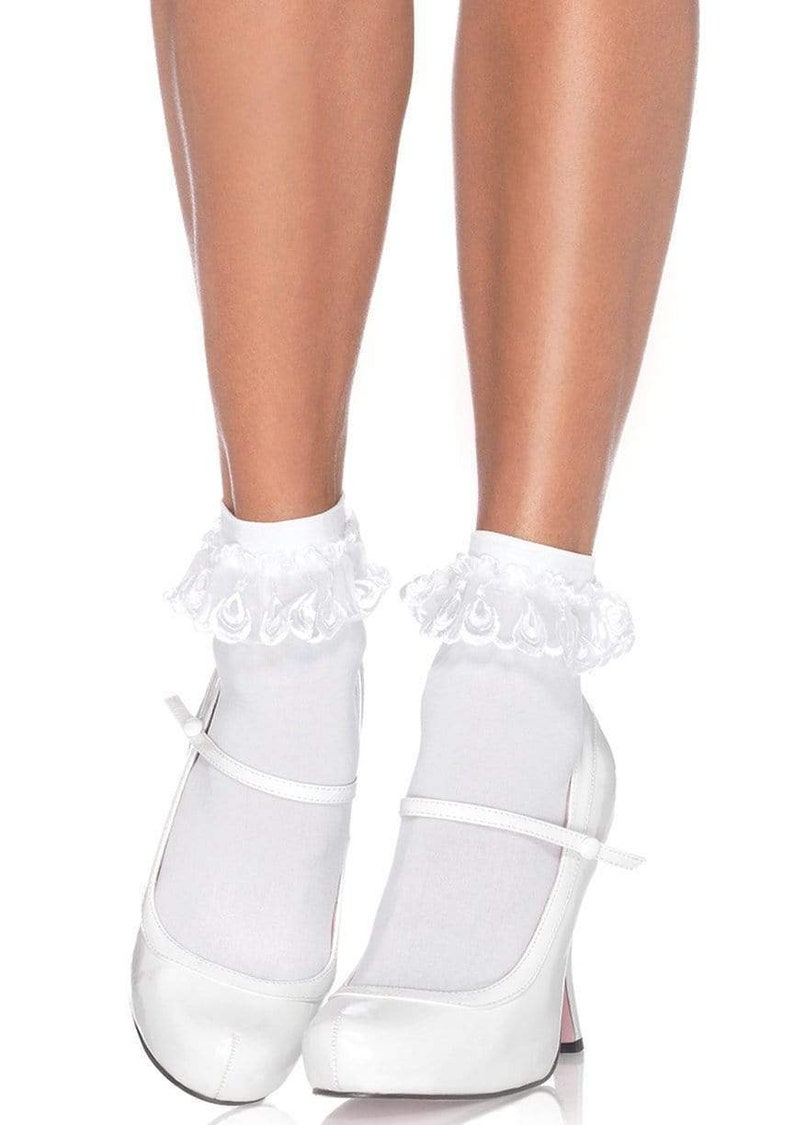 RUFFLE ANKLET SOCKS, White Ankle Socks, Lingerie, Anime, Cosplay, Schoolgirl, Pin Up Style, Lace Ruffle 