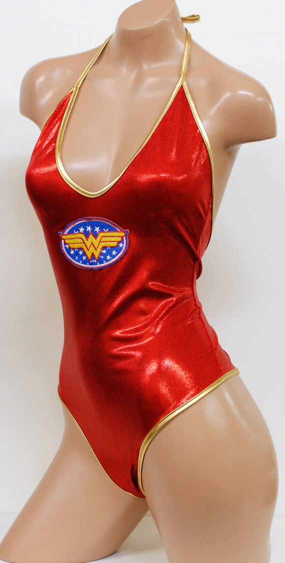 Sale Ready to Ship Sugarpuss WONDER WOMAN BODYSUIT, Thong Bodysuit, Patch,  Red, Gold, Metallic, One Piece, Wonder Woman Costume, Cosplay -  New  Zealand
