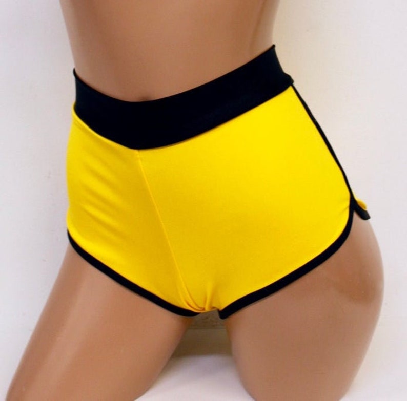 Sugarpuss HIGHWAIST JOGGER SHORTS, Yellow Cheeky Hot Pants, Retro 70s Style, Sporty Rave Festival Bottoms image 3
