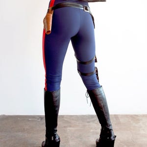 Sugarpuss SPACE REBEL PANTS, Navy Slim Fit Pants w Red Stripe, Leggings, Cosplay Costume
