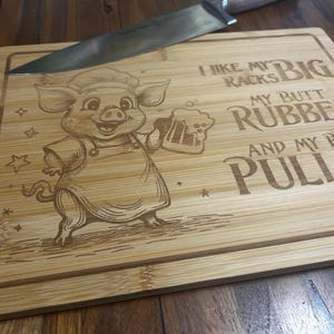 Custom Engraved Bamboo Cutting Board SET - Personalized - Charcuterie - Sign - 9x12 - Pulled Pork, Butt Rubbed, Big Rack - Snacks - Utensils