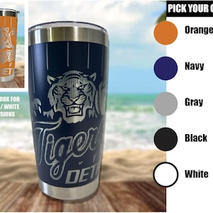 Engraved Coffee Tumbler - Color your choice - Detroit Tigers Baseball - 20oz. - Dishwasher Safe - Personalized Tumbler