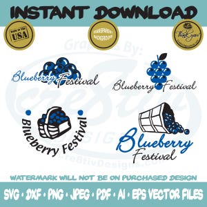 ブルーベリー フェスティバル デジタル ダウンロード (SVG、Dxf、Png、Jpeg、PDF、AI、Eps ベクター ファイル)