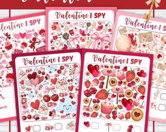 Actividad imprimible de San Valentín "I SPY" / Encuentra y cuenta / Juego imprimible divertido para niños / Busca y encuentra / Preescolar y 1.er grado