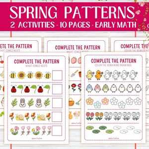 Spring Patterns Worksheets for Kindergarten & 1st Grade, Pattern Activities, PreK Math Worksheets, Pattern Recognition, Spring Printable PDF