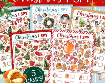 Juego "Veo veo" navideño / Divertido juego imprimible para niños / Busca y encuentra en invierno / Hoja de trabajo navideña / Actividad para jardín de infantes y primer grado - Montessori