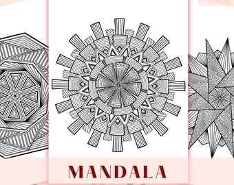 Mandalas geométricas para colorear: Arte para aliviar el estrés (PDF imprimible)