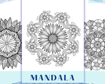 Mandalas florales para colorear: Arte para aliviar el estrés (PDF imprimible)
