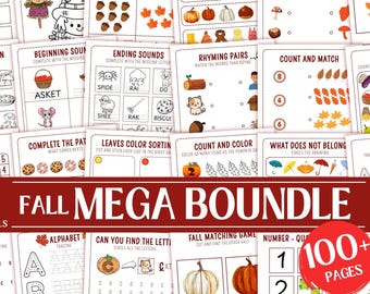 Paquete de actividades de otoño: más de 100 páginas, preescolar y primer grado (PDF) - Actividades de lectoescritura, matemáticas y lógica - Montessori