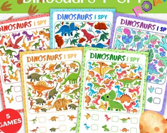 Juego "Veo, Veo" de Dinosaurios: 5 fichas de actividades imprimibles para niños (descarga digital)