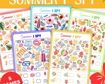 Juego "Veo Veo" de verano: 5 fichas de actividades imprimibles (descarga digital)