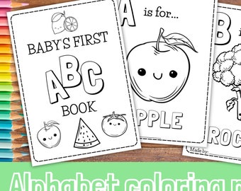 Libro para colorear del abecedario para baby shower: Frutas y verduras (Descarga digital)