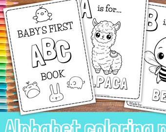 El primer libro del bebé - Libro para colorear con el alfabeto ABC - Actividad para baby shower - Animales - Imprimibles - Descargas digitales