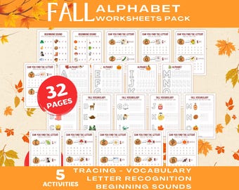 Paquete de actividades de otoño con el alfabeto: sonidos de las letras, trazado (patrón en PDF)