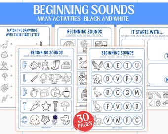 Hojas de trabajo imprimibles sobre sonidos iniciales – Actividades de fonética (Descarga digital)