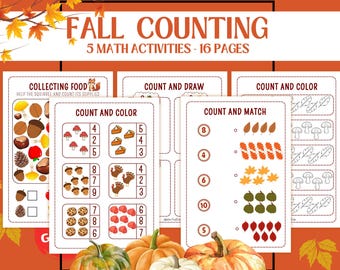 Hojas de trabajo de conteo de otoño: actividades matemáticas para preescolar y primer grado (patrón en PDF)