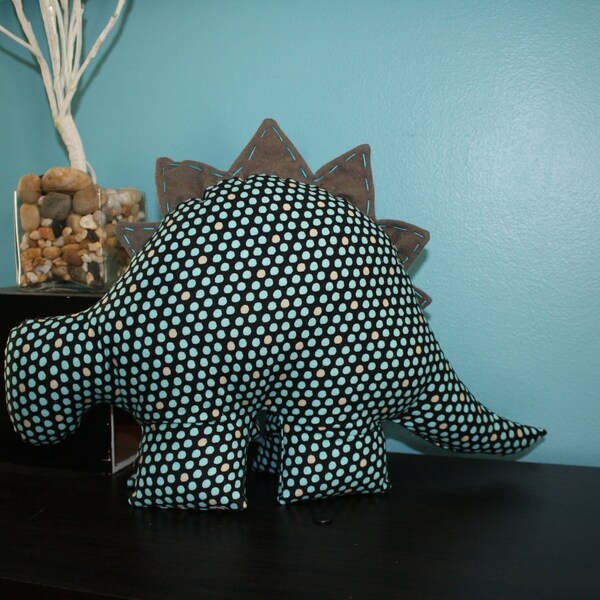 Simple Stuffed Stegosaurus in blue and gray dots