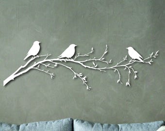 Wooden Bird Wall Hanging – Birds on Branch Wall Decor – Nature Home Art – Rustic Wooden Wall Decoration – Wedding Gift