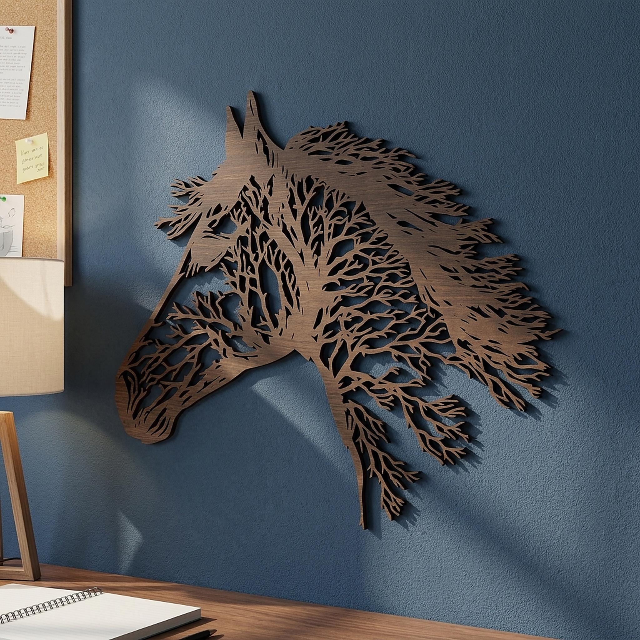 Wooden Horse Head Wall Art, Tree Branch Silhouette - Etsy
