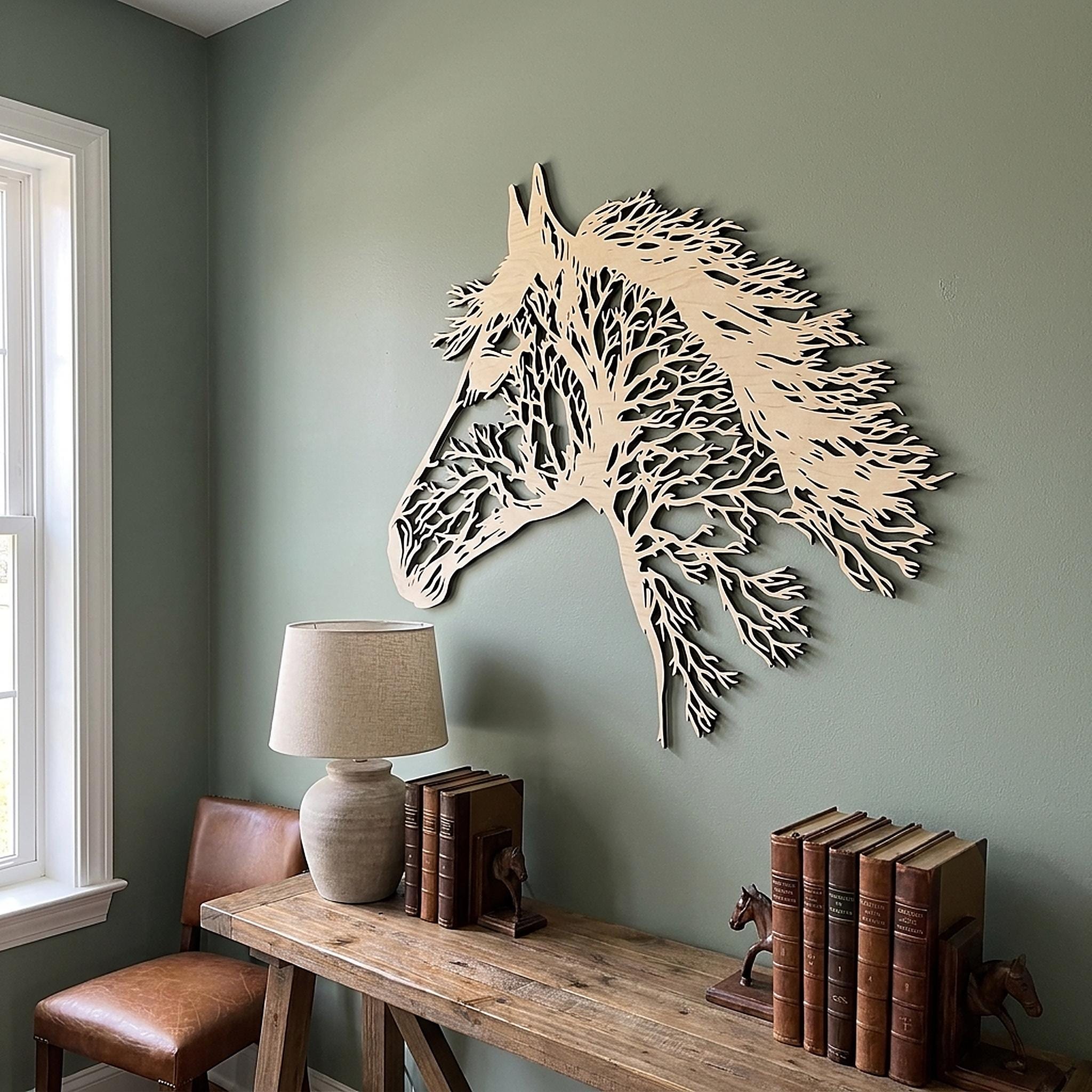 Wooden Horse Head Wall Art: Rustic Branch Design, Farmhouse Decor