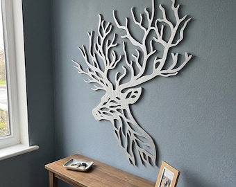 Large Wooden Deer Head Wall Art, Modern Lodge Decor